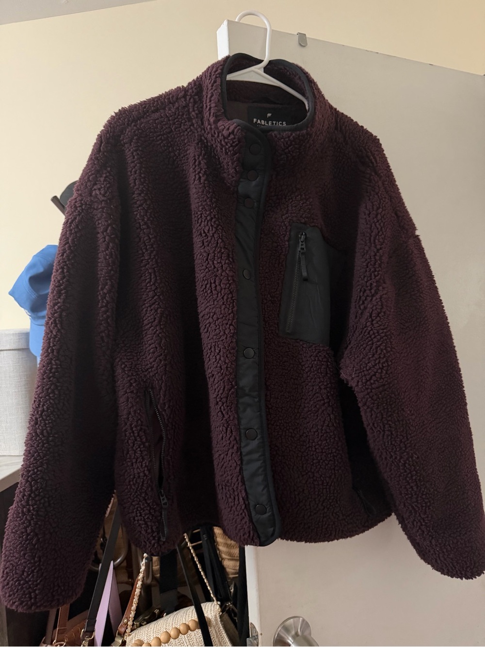 Fabletics women Sherpa Jacket in Deep Plum New